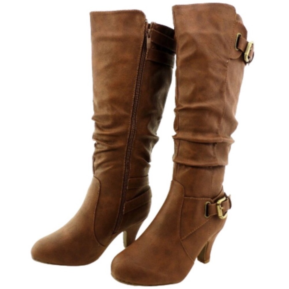 New Black Knee High Buckle Boots - Picture 2 of 6